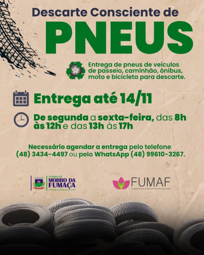 Governo de Morro da Fumaça promove campanha de descarte consciente de pneus