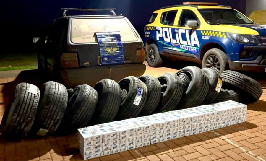 Polícia Militar Rodoviária apreende contrabando de pneus e cigarros na MS-164