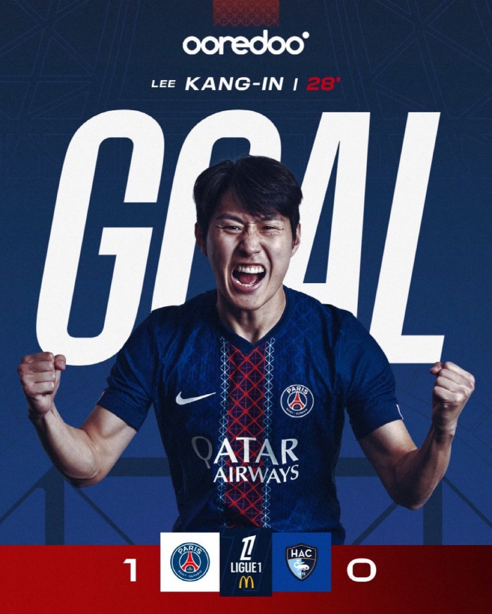 LEE! LEE! Lee Kang-in finally burst, his first goal in the league against Le Havre! Attacking 3 games in a row with crazy left foot