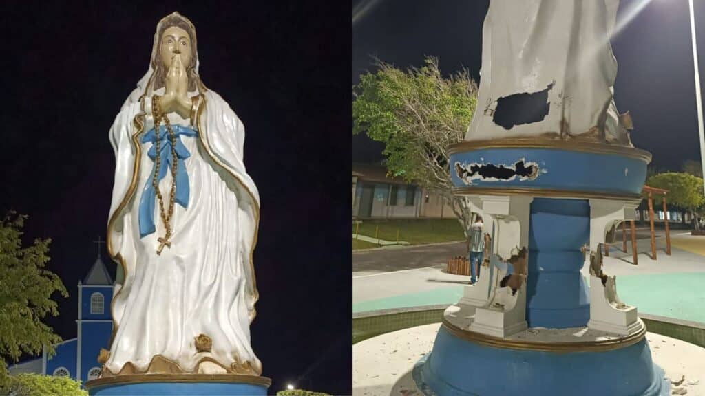 Suspeito de vandalizar imagem de Nossa Senhora de Lourdes se apresenta à polícia em Pirambu