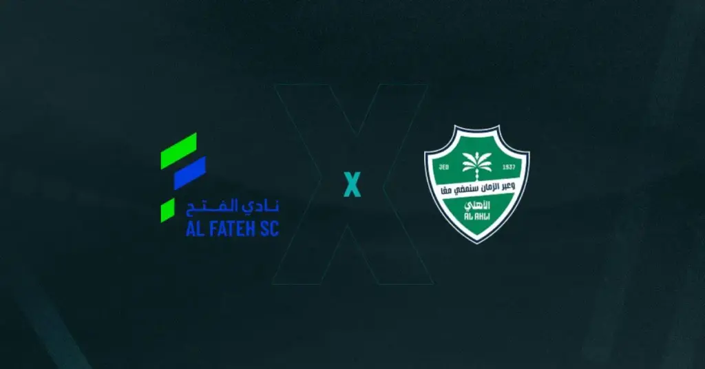 Escudos de Al-Fateh x Al-Ahli, que duelam pelo Campeonato Saudita