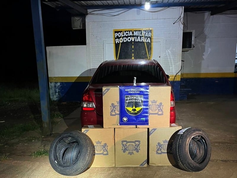 PMR apreende pneus e cigarros contrabandeados durante fiscalização na MS-164