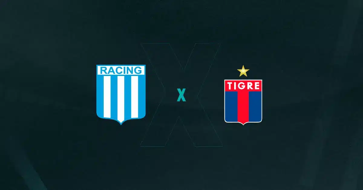 Escudos de Racing x Tigre, que se enfrentam pelo Campeonato Argentino