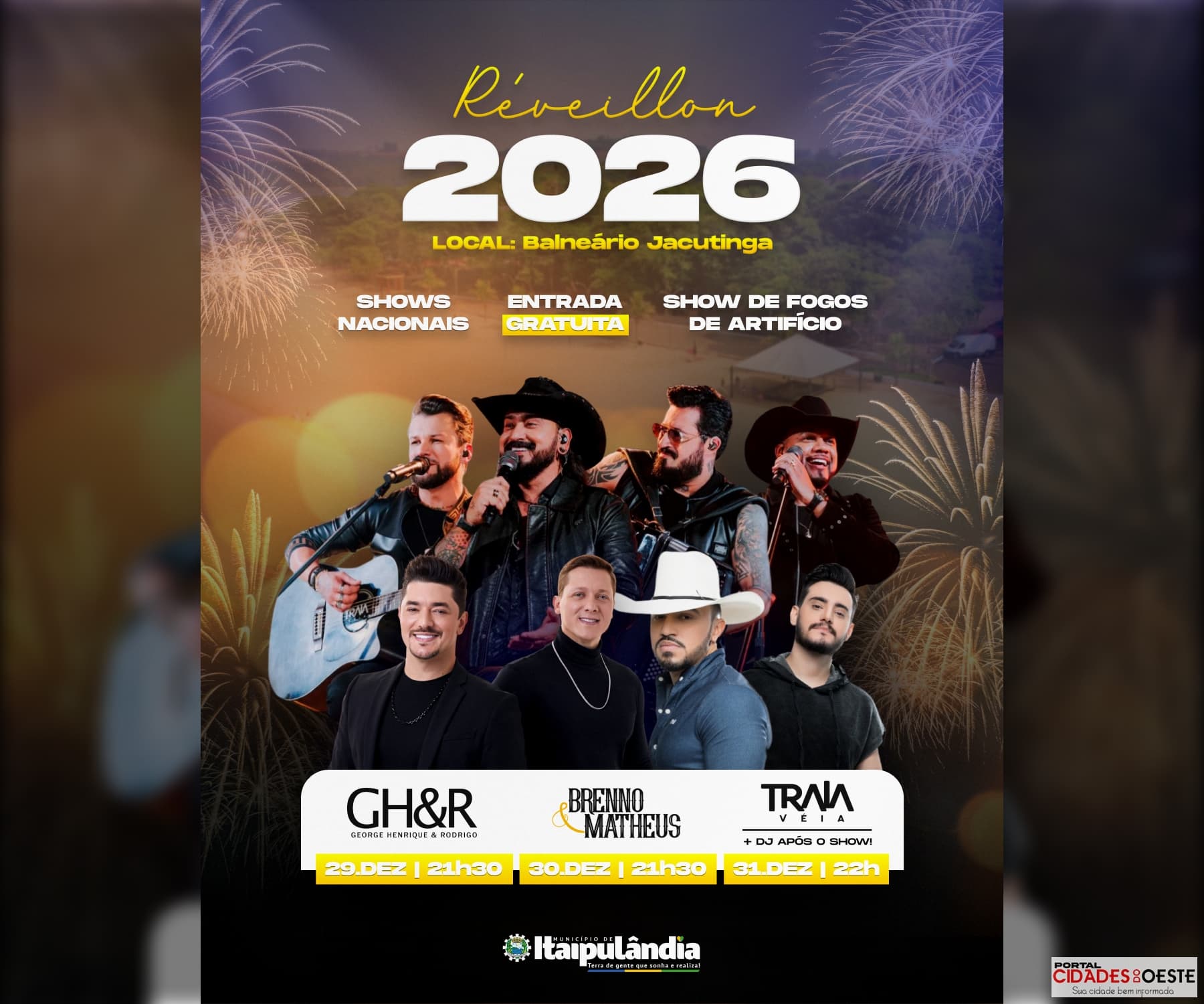 Três shows movimentarão o Balneário Jacutinga – Cidades do Oeste