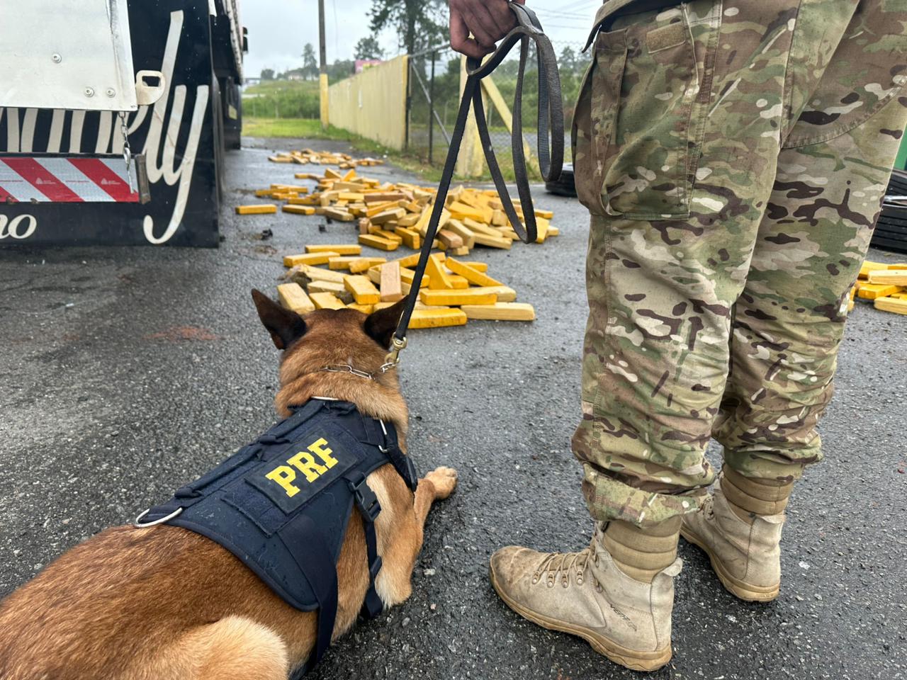 PRF apreende quase meia tonelada de droga escondida em pneus de carreta, na BR-277