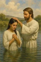 Imagem de um batismo, representando purificação e novo começo.