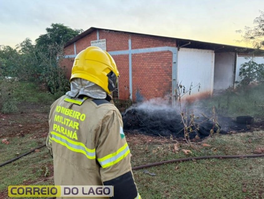 Incêndio em pilha de pneus mobiliza Bombeiros e Defesa Civil em Santa Helena