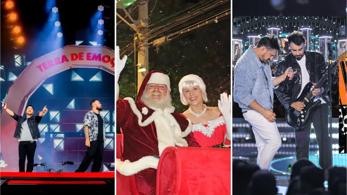 Jorge e Matues, Parada de Natal e Clayton e Romário estão entre as atrações deste final de semana - Fotos: Thais Ministro/ Sec. de Cultura de Cravinhos/ redes sociais.