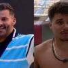 Montagem de Henri Castelli sorrindo e Pedro chateado no BBB 26, ambos sem olhar para a câmera
