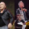 Bruce Dickinson, vocalista do Iron Maiden, e James Hetfield e Lars Ulrich, músicos do Metallica