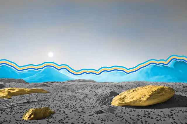 Imagem de um pôr do sol e planetas